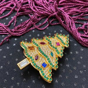 Vintage Swarovski Signed Christmas Tree Pin Brooch